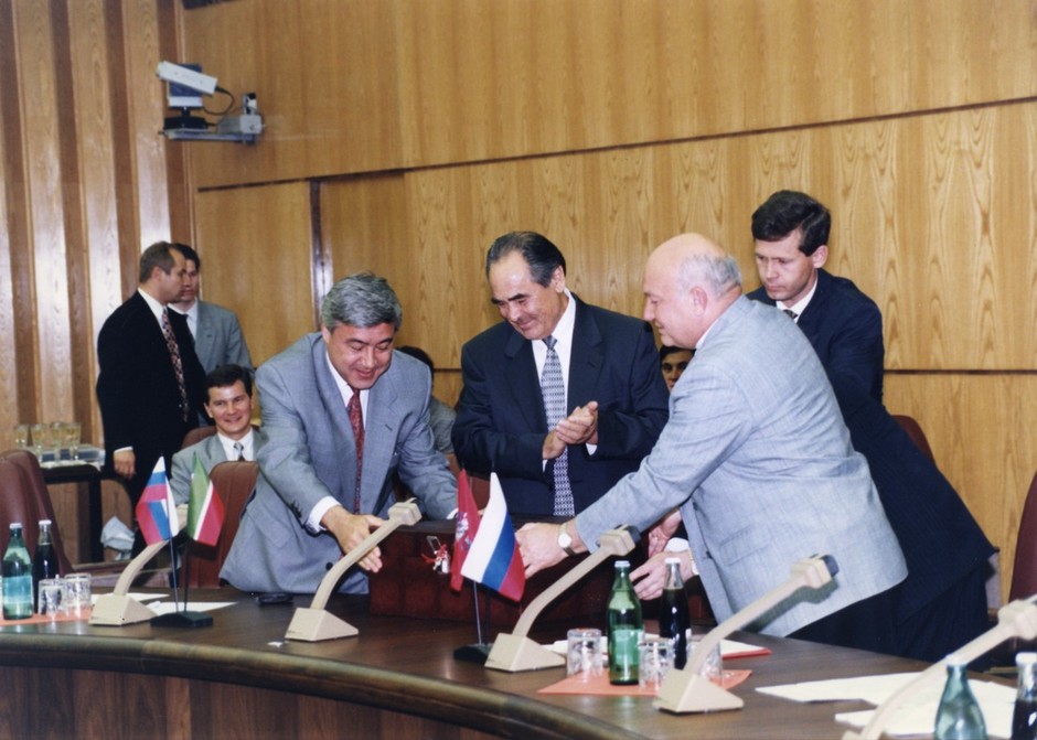 Минтимер Шаймиев, Юрий Лужков, Фарид Мухаметшин. 1990-е годы
