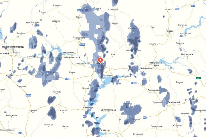 «Яндекс. Погода»: гроза в Казани прекратится в течение часа, но дождь будет идти на протяжении всего дня