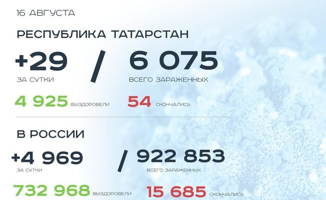 Главное о коронавирусе на 16 августа: Татарстан открывает кинотеатры, Франция выпускает маски для глухих