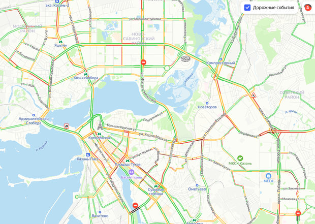 Пробки на дорогах казани сейчас карта