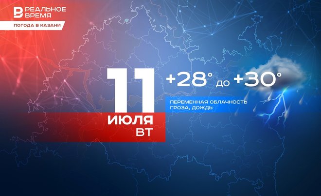 Сегодня в Казани дождь, гроза и до +30 градусов