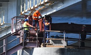 В Татарстане подняли на стапельную площадку первые блоки пролетного строения моста через Каму