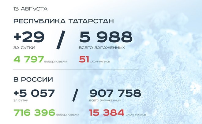 Главное о коронавирусе на 13 августа: Татарстан готов к международным рейсам, вакцина — к выпуску
